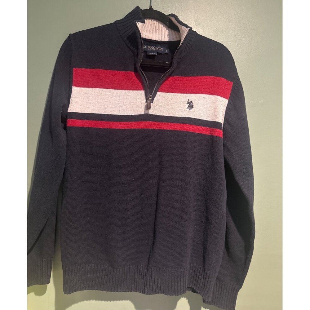 US Polo Assn Quarter Zip Men's Sweater Small Recycled Cotton Blend Preppy Y2K
